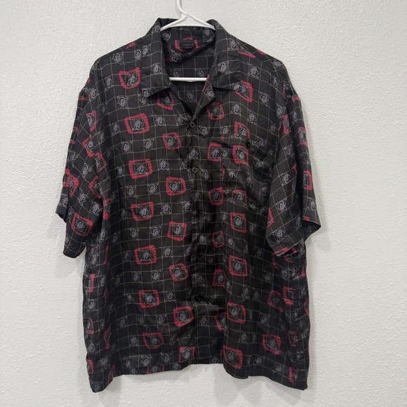 Cambridge Classics Other - Cambridge Classics Mens Large 100% Silk Dragon Grid Button Down Shirt Black Red